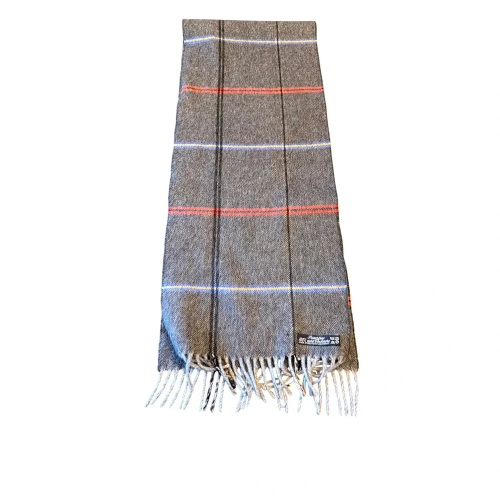 Vintage Scarf Charcoal Grey 100% Pure Cashmere Windowpane Plaid  W Germany